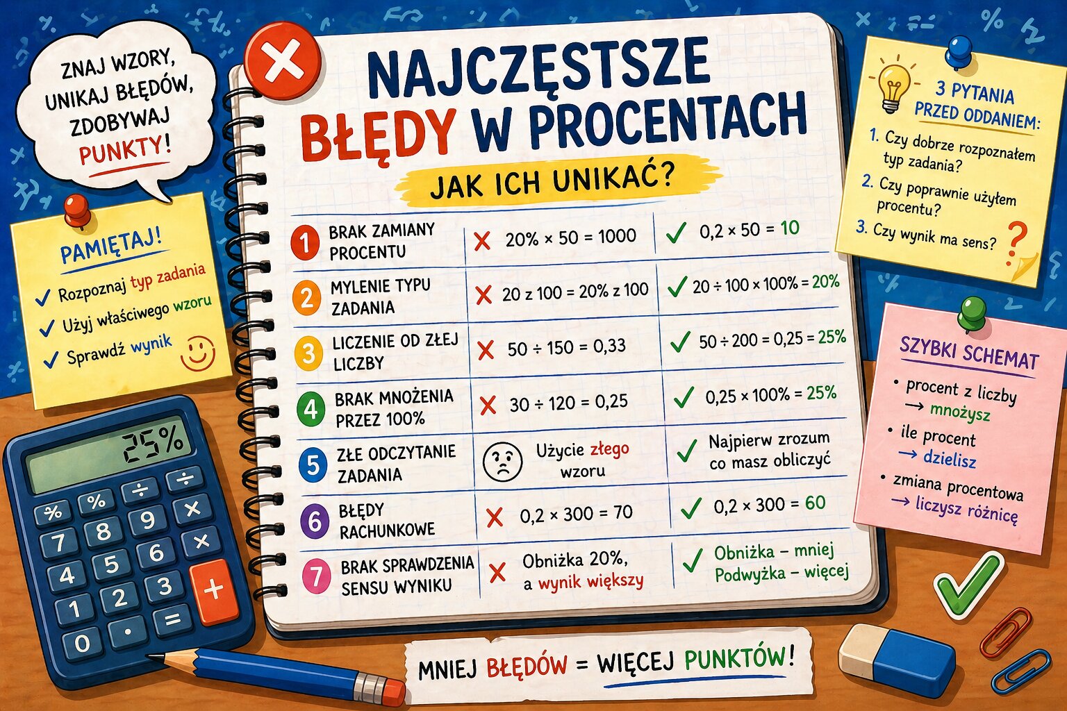 Najczęstsze błędy w procentach – jak ich unikać (egzamin ósmoklasisty)